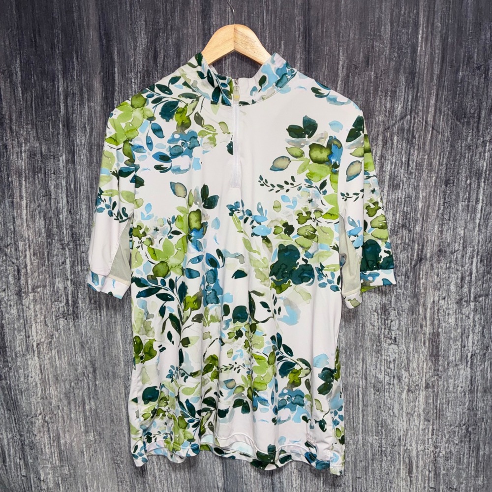 Kastel Denmark Short Sleeve Equestrian Riding Shirt Green Floral Print XL